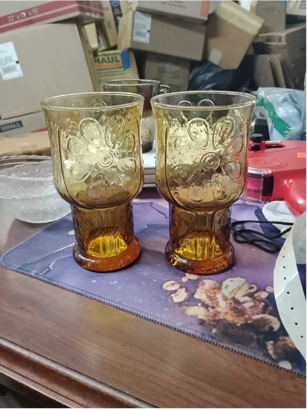 Libbey VTG Country Garden Daisy 10oz Tumblers Set of 2 Amber/Gold